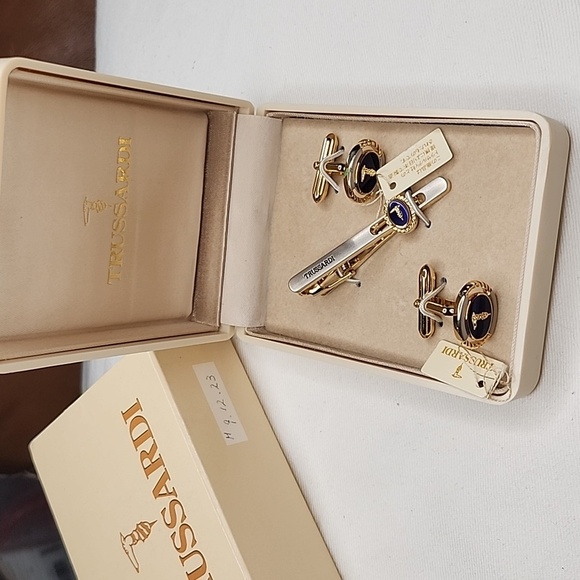 Trussadi Set Vintage tie clip-on and cufflinks Made in Italy - Picture 1 of 8